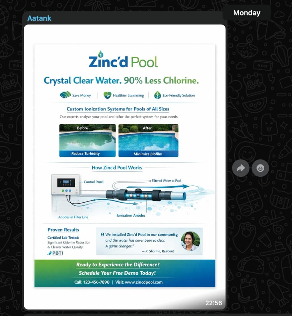 Pool program reference sheet with before and after clarity visuals