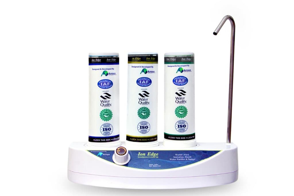 IonEdge portable water cleaning device in product display setup